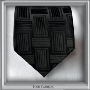 Black-Jacquard-Handmade-Silk-Tie-with-black-linear-square-weave-pattern-Posh-Cadillac-main1-web-S