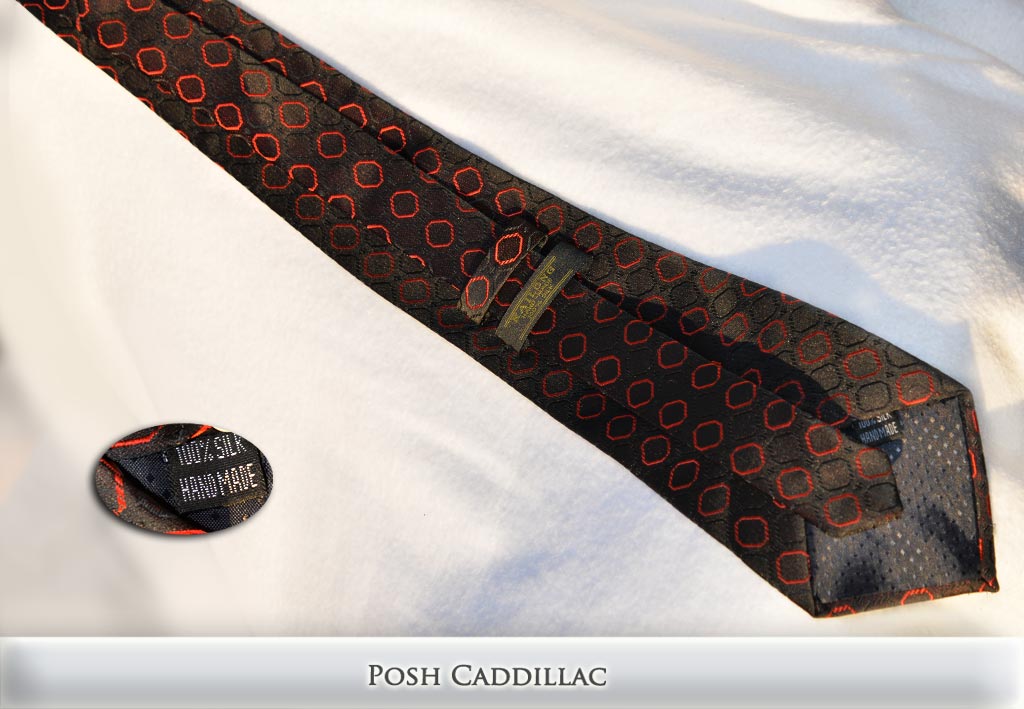 Byzantine-Gothic-Inspired-Black-Tie-with-Cubic-Red-Patern-Jacquard-Handmade-Silk-Posh-Cadillac-txt-below-web