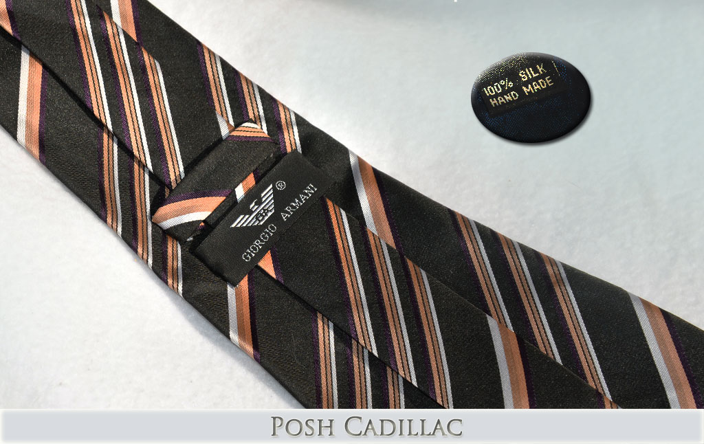 Giorgio-Armani-Striped-Tie-Mauve-Brown-Bronze-black-white-silk-handmade-web-posh-cadillac-txt-below-web-S