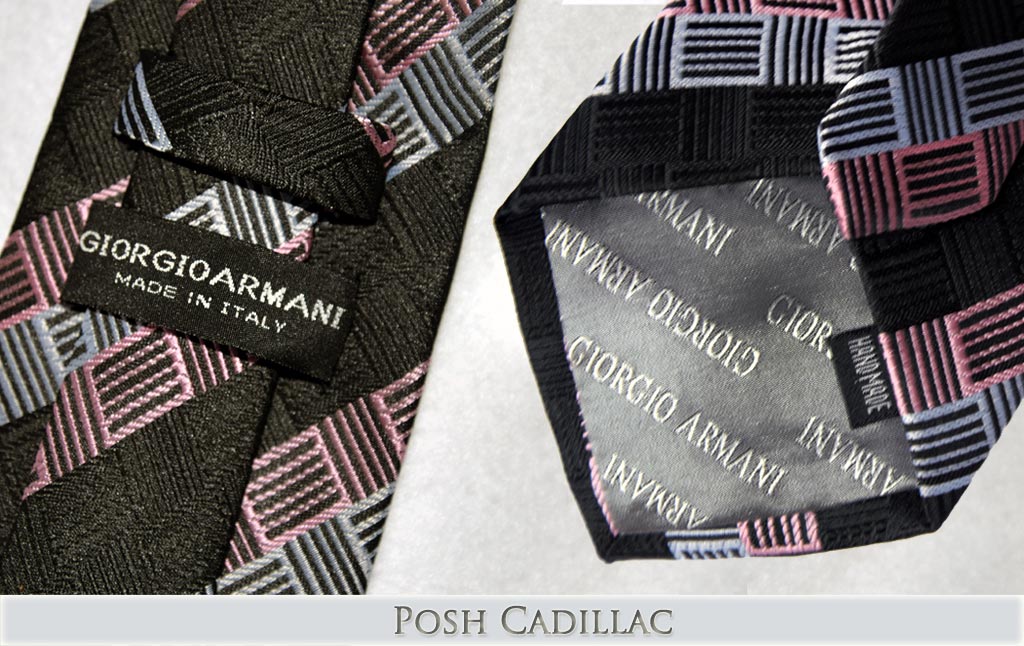 Vesace-Black-Squared-Linear-Pattern-on-Pink-and-Grey-Silver-Tie-Handmade-Silk-Posh-Cadillac-txt-below-web