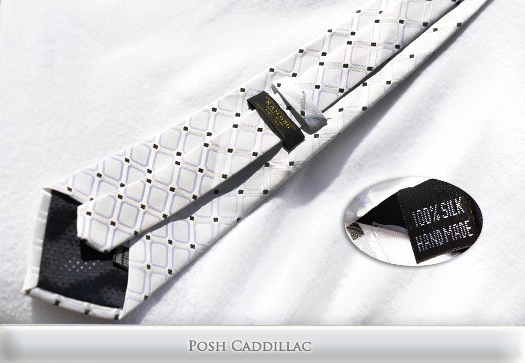 White-Tie-with-squares-and-Microcube-Design-Black-Jacquard-Handmade-Silk-Posh-Cadillac-txt-below-web
