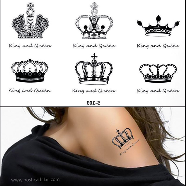 6x Crown Designs King and Queen Royal Black Logo Temporary Sticker  Waterproof Tattoo Art | PoshCadillac